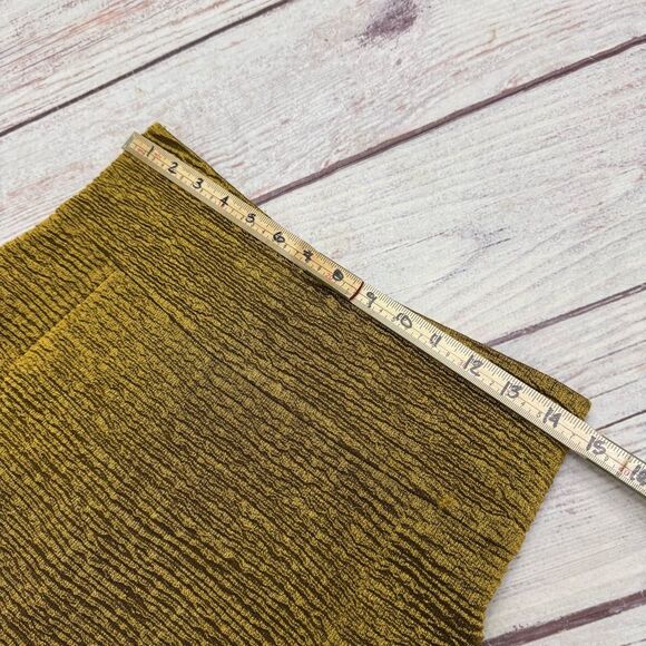 Akris Punto Metallic Gold Crepe Wool Blend Skirt Flat Front Back Pleat Size 8 - Picture 5 of 10